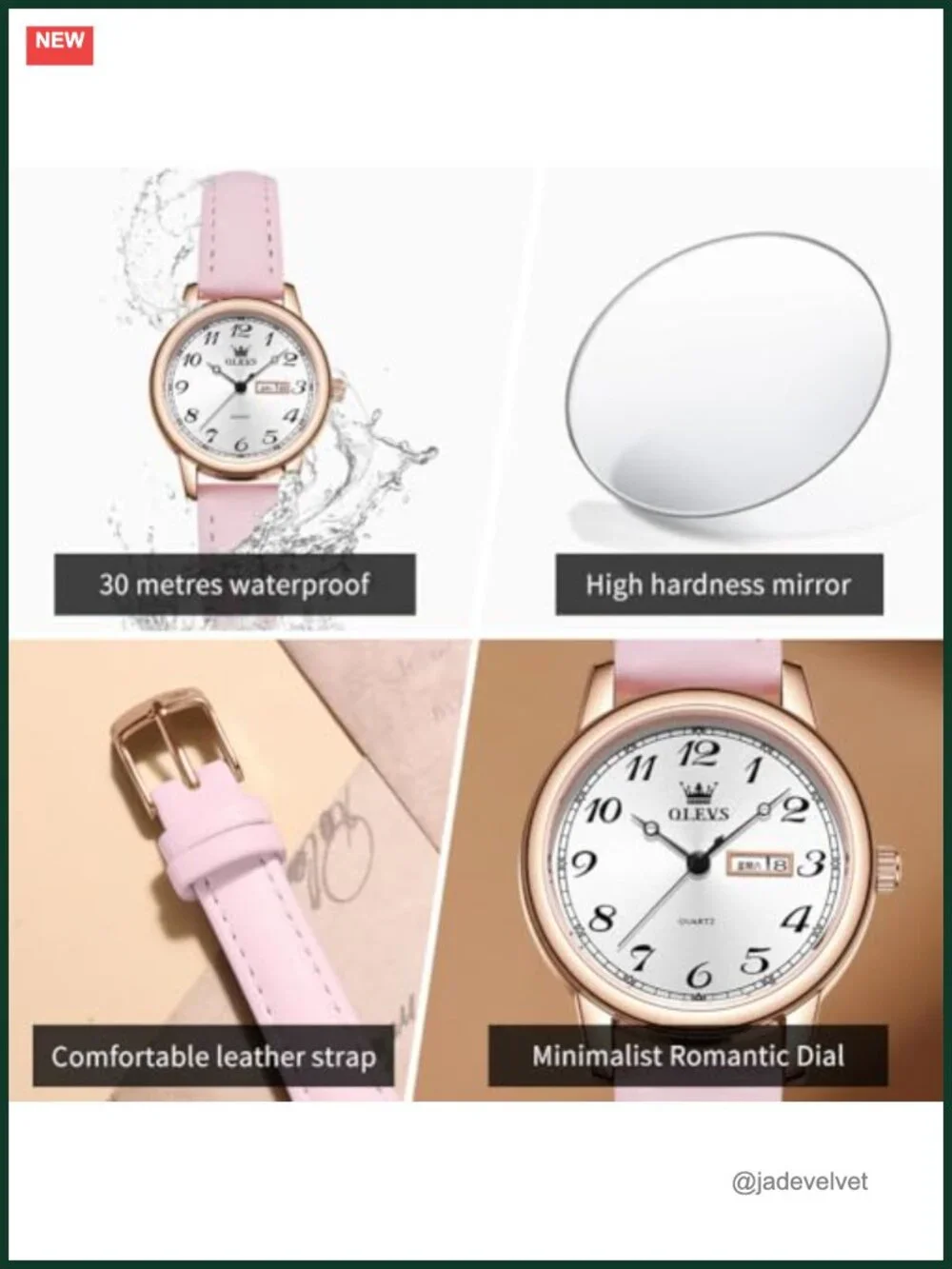 OLEVS Leather Women's Quartz Watch Waterproof Luxury Dress Mineral Crystal